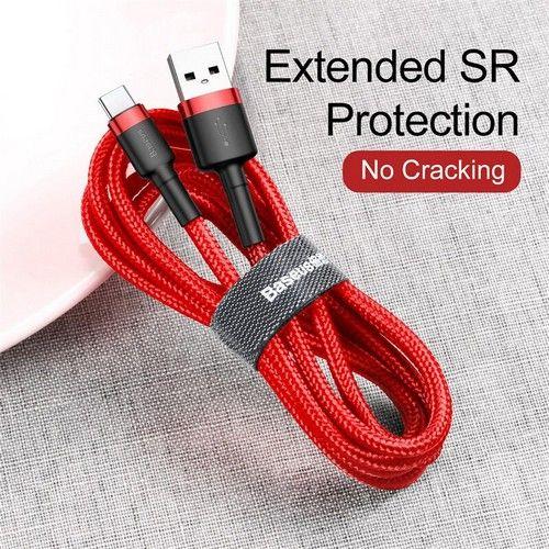 Baseus Phone Cable cafule Fast Charging USB to Type-C USB for Samsung 3A 1M Red - Default - Brand New
