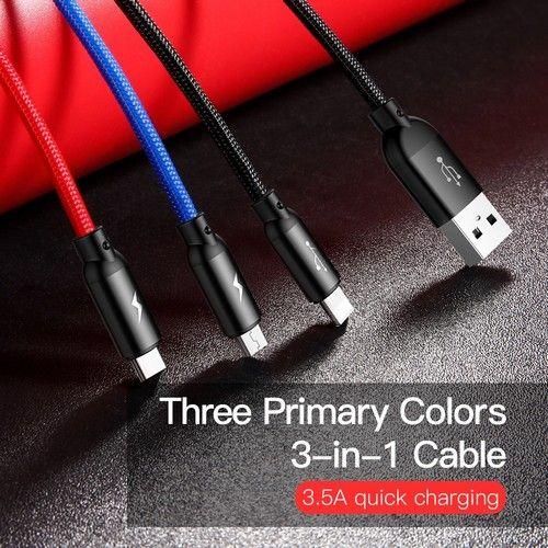 Baseus Phone Cable Three Primary Colors 3 in 1 For Iphone Micro USB Type C - Default - Brand New