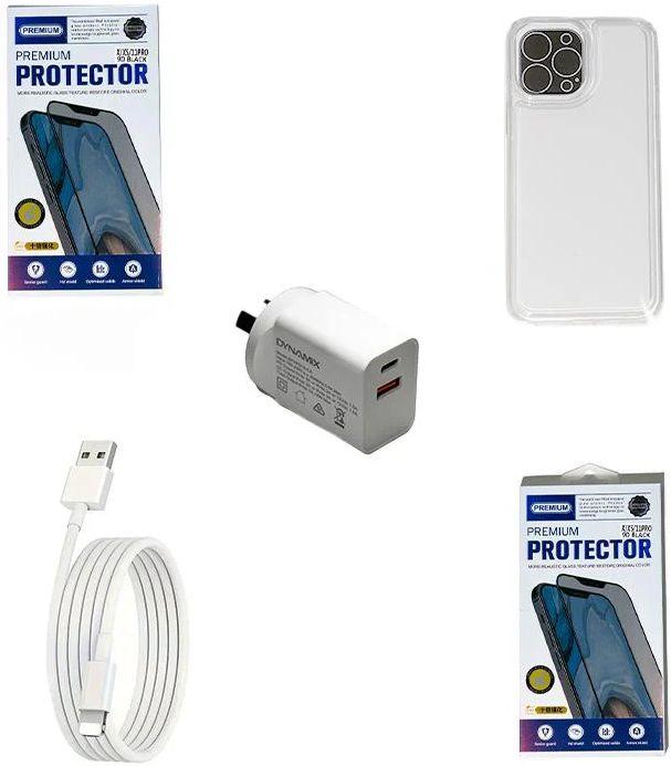 Phoneshop 5-in-1 Combo Screen Protector (2x) | Clear Cover | Cable (2M) | 18W Fast Charger for iPhone 16 Pro