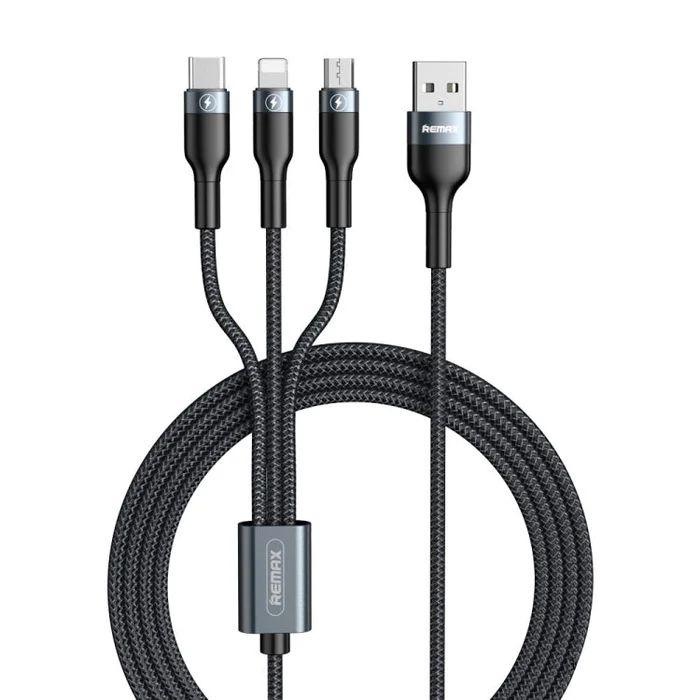 Remax  RC-070th 3-in-1 Fast Charging Type-C Micro- USB Lightning Phone Cable - Black - Brand New
