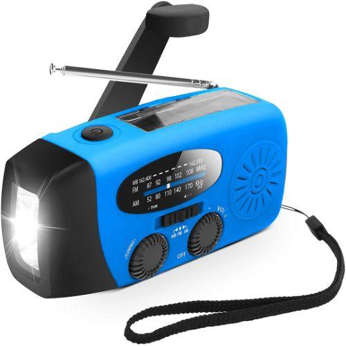 Urban Global  Emergency Hand Crank Self Powered AMFM Solar Radio - Blue - Brand New