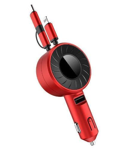 3-in-1 Cigarette Lighter Type-C Car Adapter for iPhones & Androids - Red - Brand New